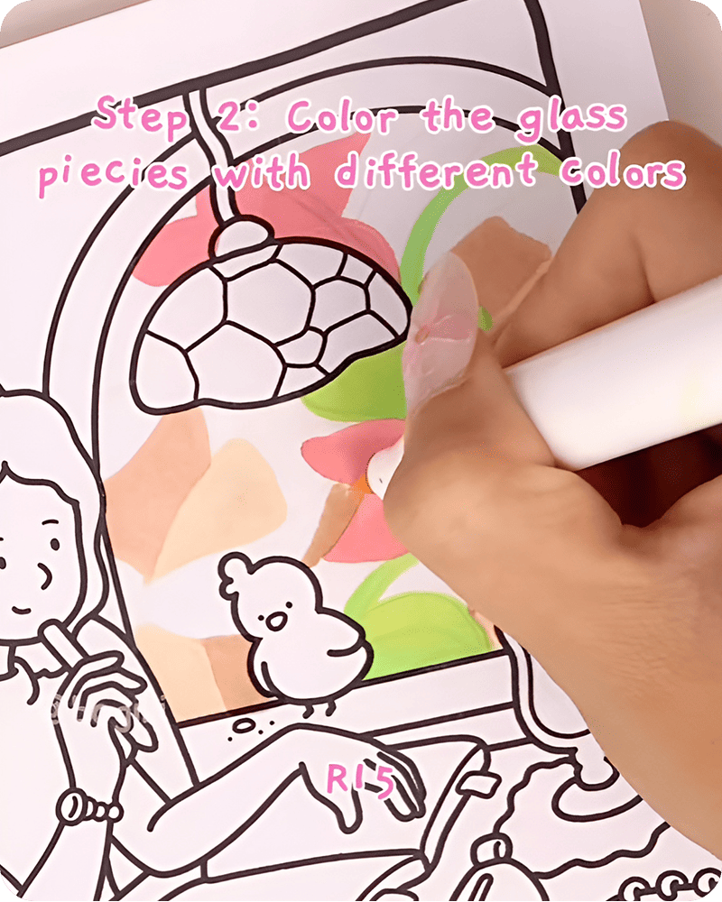 Step 2 how to draw a stained glass window easy filling glass pieces with warm beige tones R15