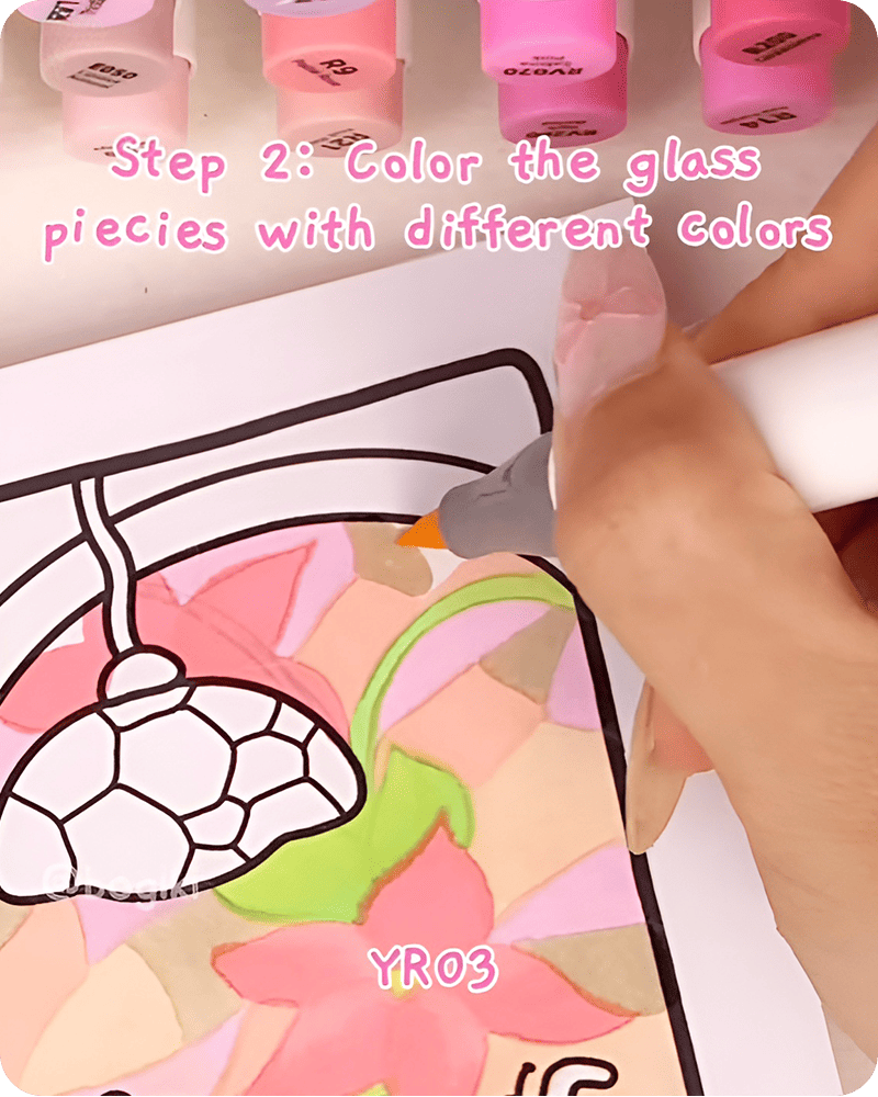 Step 2 how to draw a stained glass window easy adding pink YR03 and brown accents for color variation