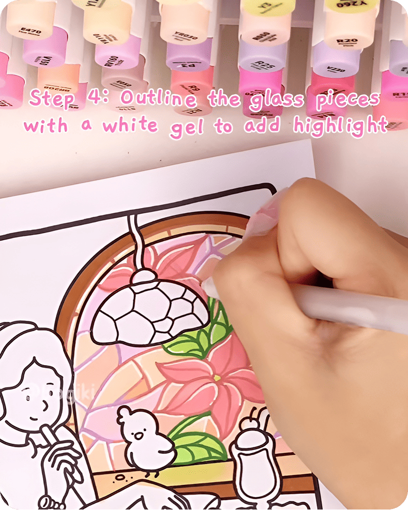 Step 4 how to draw a stained glass window easy adding white gel pen highlights along glass edges