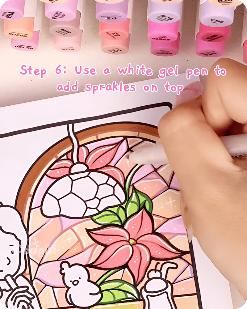 Step 6 how to draw a stained glass window easy adding final white highlights for a soft glowing finish