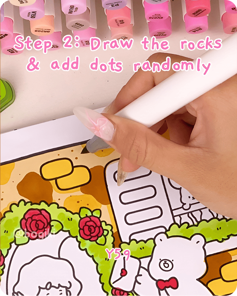 simple stone wall drawing adding small random dots to create aged texture and realistic stone surface details