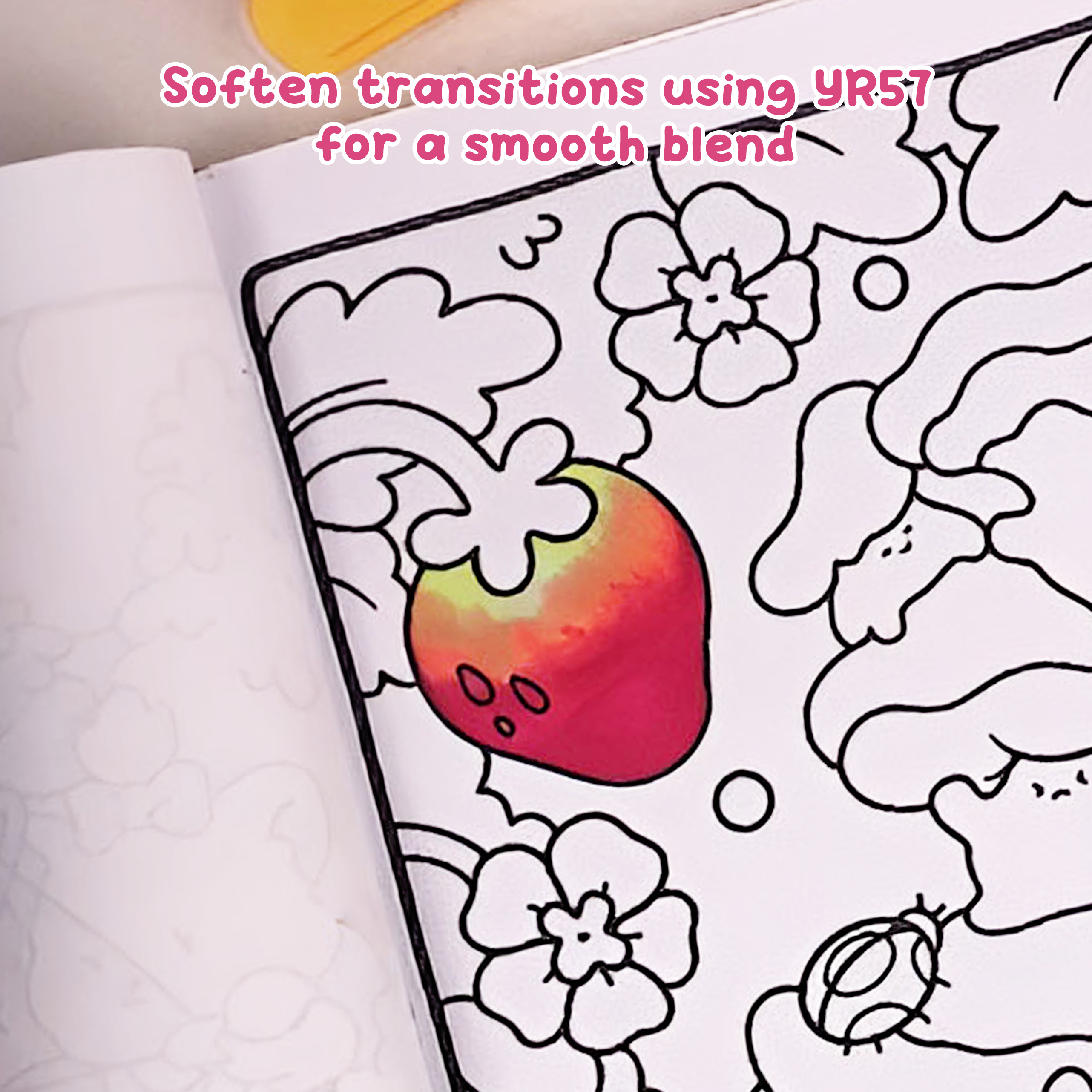 Soft blending between beige and red using YR57, smooth gradient effect, how to draw a strawberry step by step easy