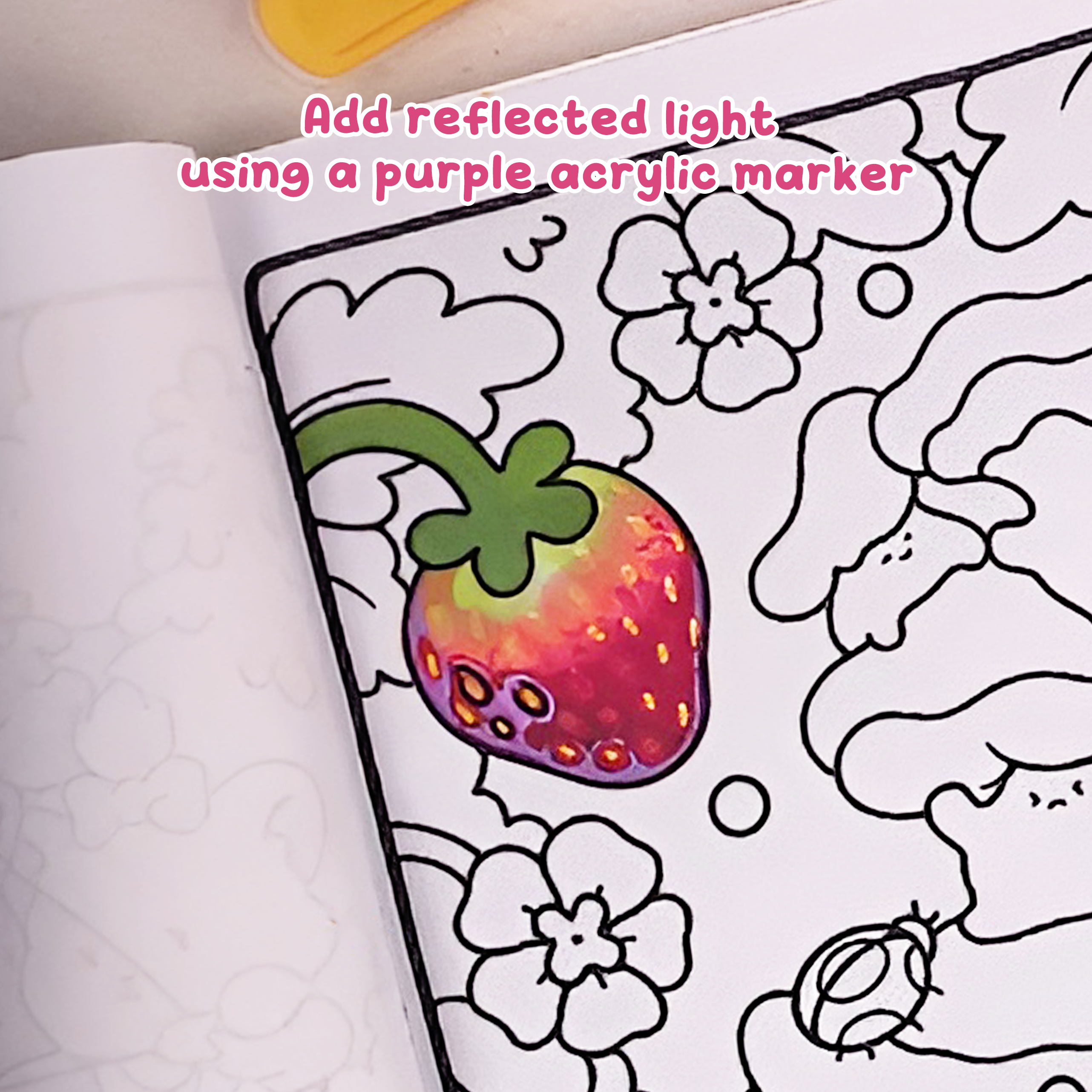 Adding purple reflected light to strawberry shadows for richer tones, how to draw a strawberry step by step easy