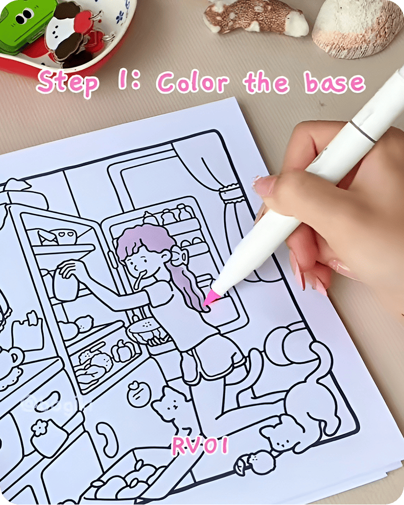 Applying a soft RV01 pink base in how to draw anime hair step by step, creating a light, even foundation that makes the anime hairstyle look airy and natural