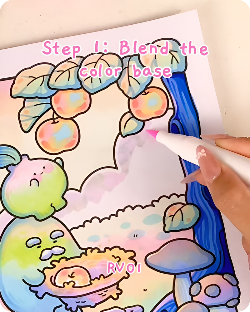 Light RV01 base layer for how to draw cotton candy clouds with soft airy strokes and gentle pastel blending