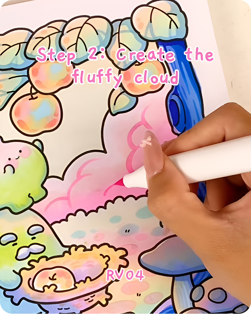 Sketching fluffy cloud edges with curved lines in how to draw cotton candy clouds step by step