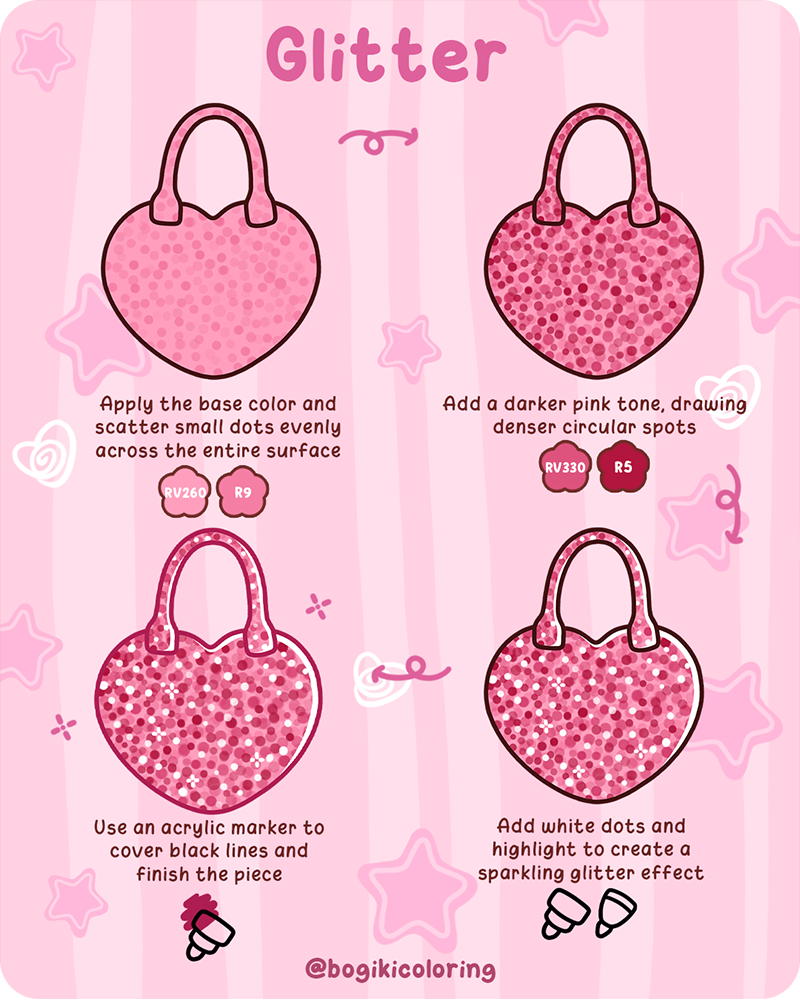 How to draw glitter effect on fabric patterns with soft sparkle dots gentle highlights and easy beginner friendly steps