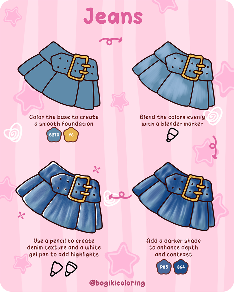 How to draw jeans fabric texture step by step with soft blending denim shading subtle lines and natural highlights