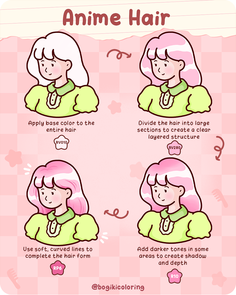 How to draw anime hair step by step for beginners using simple shapes, smooth shading, and clean stylized lines