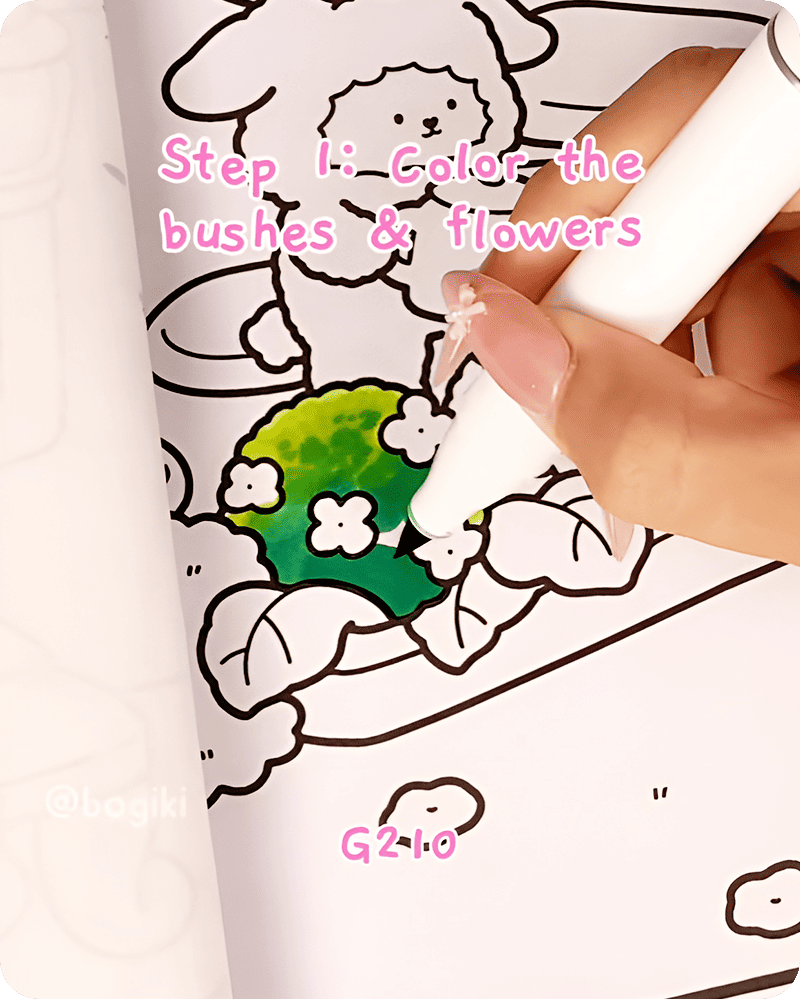 Adding deeper green shading texture to hydrangea bush for natural depth in easy drawing guide