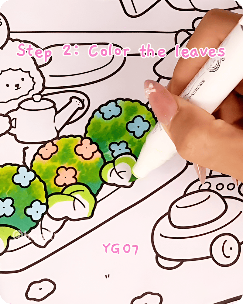 Coloring hydrangea leaves with light highlights using YG07 in step by step easy guide