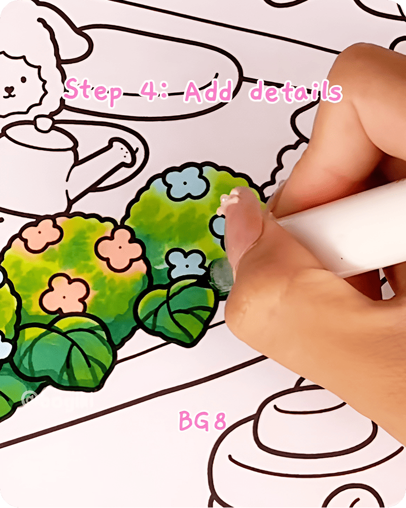 Drawing delicate leaf veins to add natural texture in easy hydrangea step by step guide