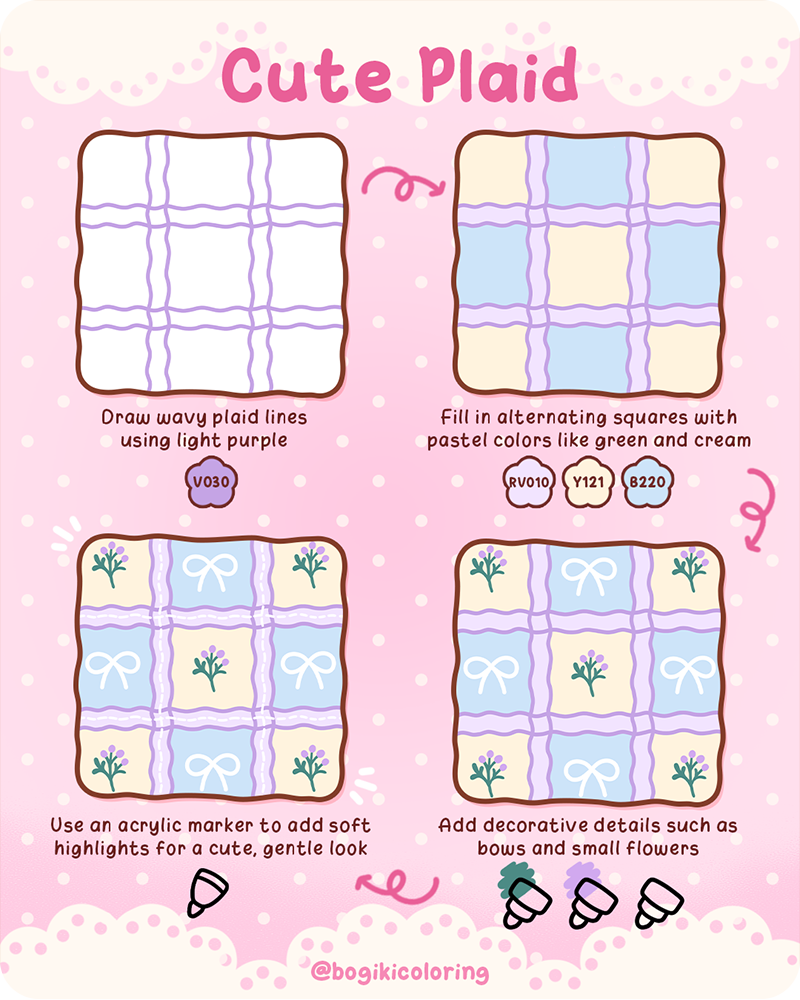 How to draw plaid pattern step by step with soft wavy cute pastel plaid design for beginner-friendly coloring pages