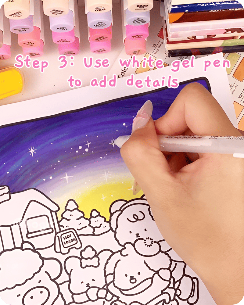 starry night drawing easy adding glowing stars with white gel pen to enhance highlights and night sky texture