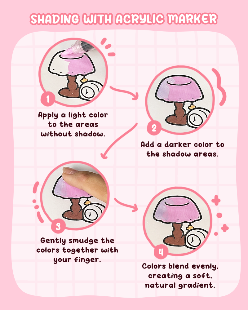 Shading with acrylic markers in coloring books adding depth, shadow, and dimension to simple illustrations