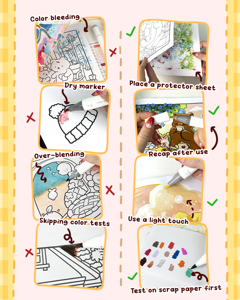 Common mistakes when using alcohol markers bleed through drying issues and blending errors for beginners