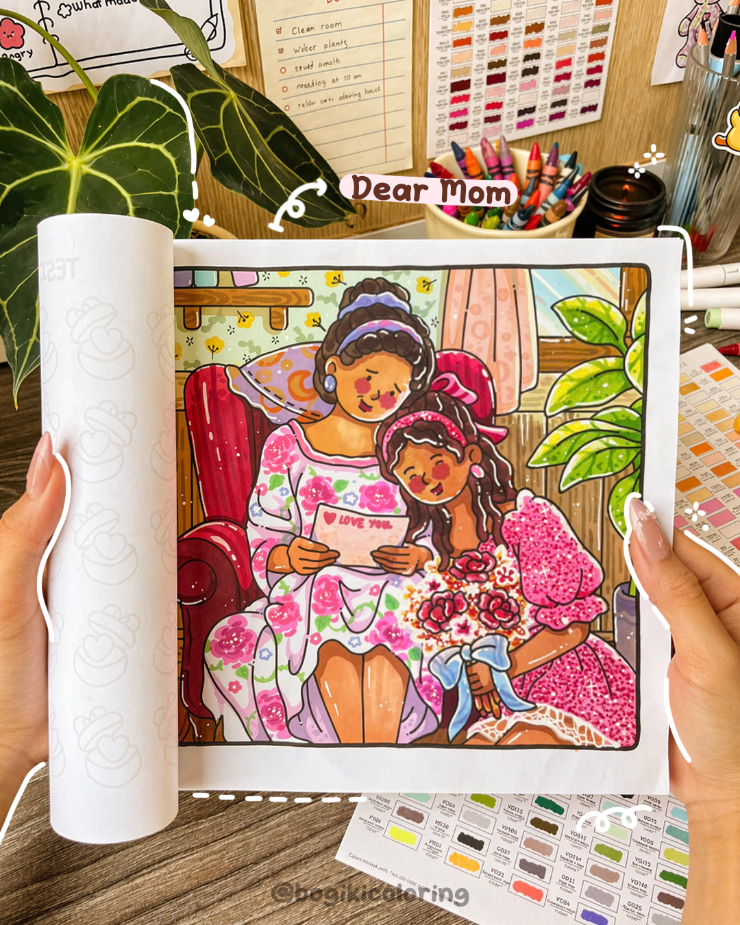Dear Mom coloring book with emotional mother and child scenes capturing hugs, quiet time, and meaningful shared moments