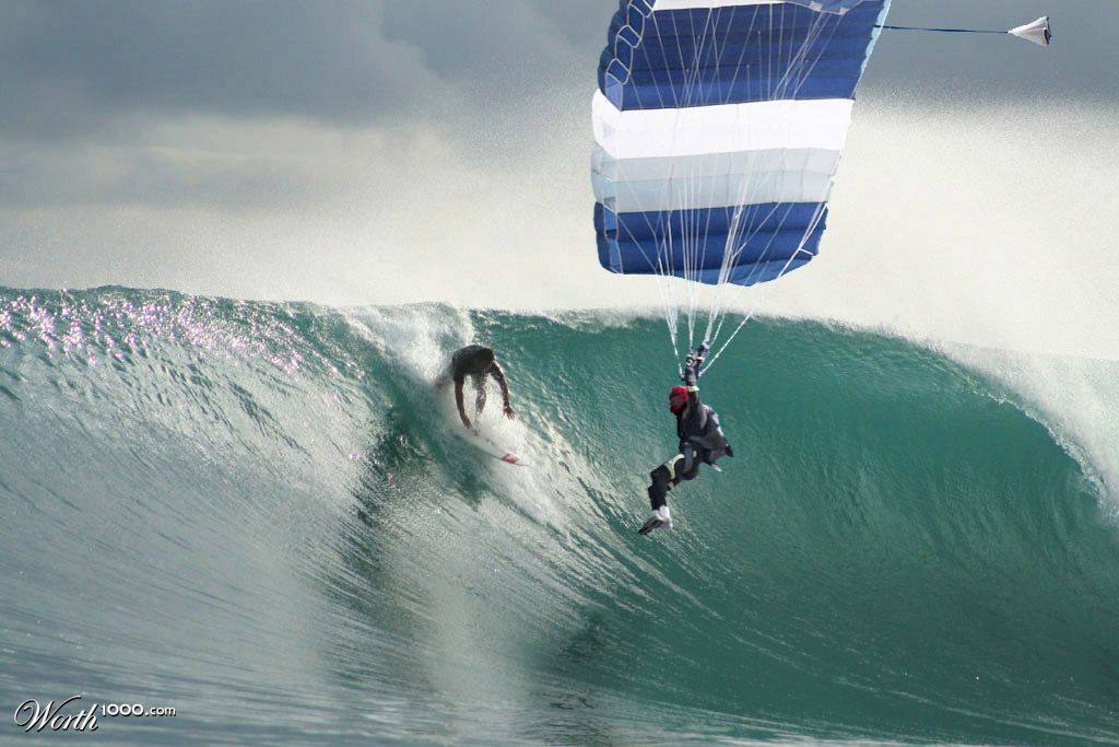 Parachuter Meets Surfer
