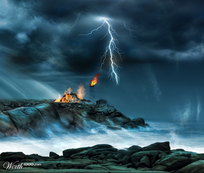 Lighthouse on fire