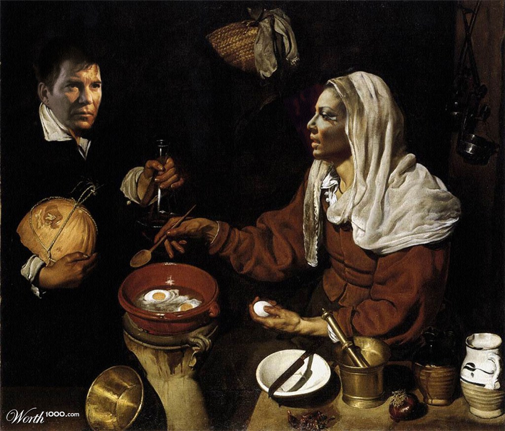 kirk and uhura in velazquez "vieja friendo huevos"