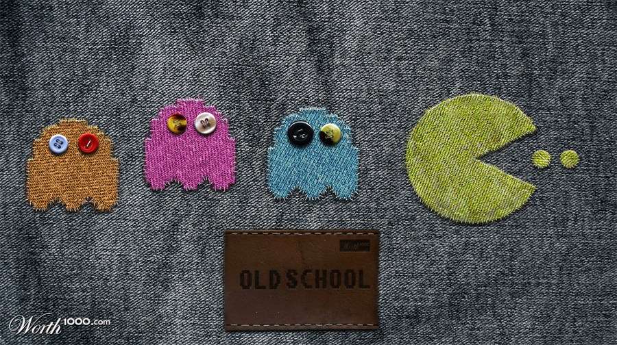 Pacman denim patchwork art