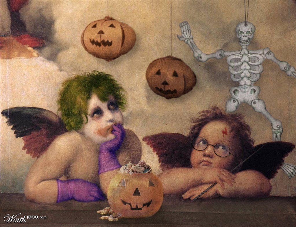Trick or treating cherubs.