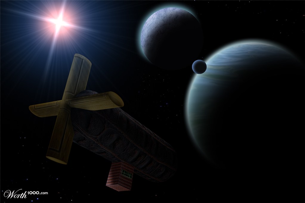 Pork Belly and Wood Zeppelin Spaceship Render and Light Test