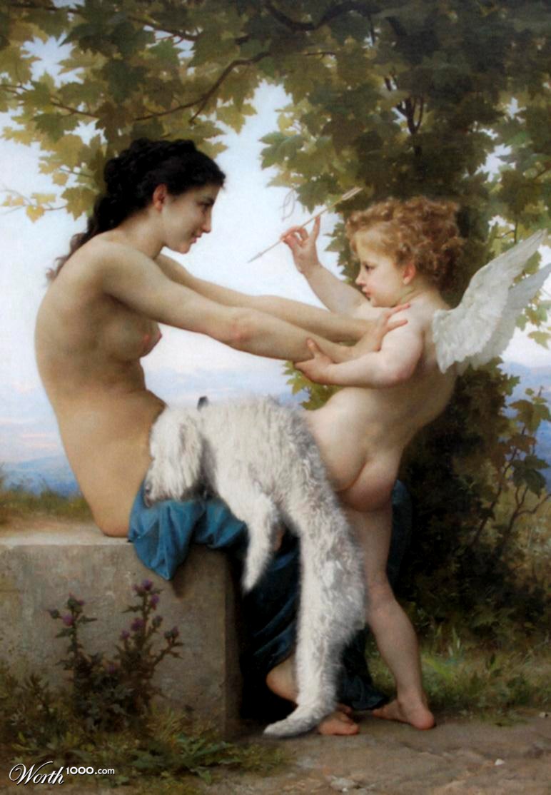 Young girl, Eros and his dog