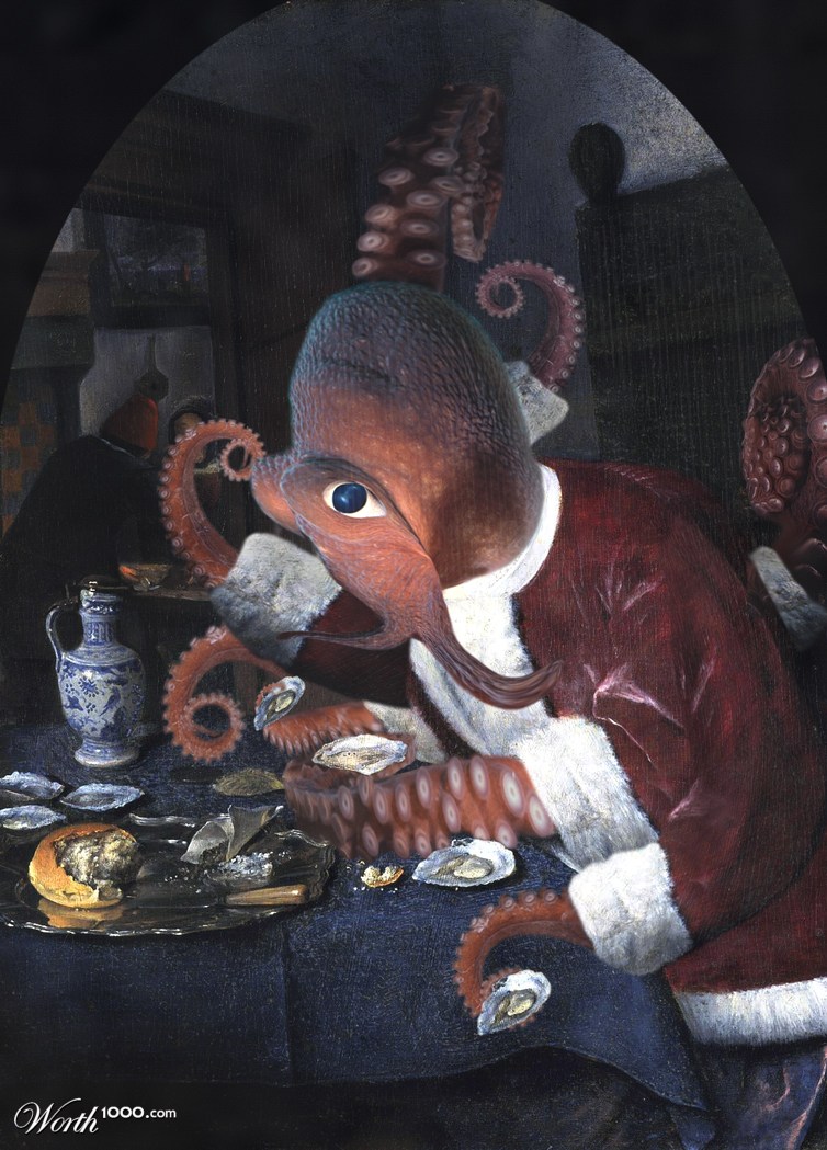 Octopus Eating Oysters -- Steen, 1658