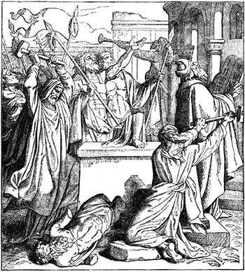 The Chosen People rise up and destroy a pagan idol erected in the Temple. | © Wikimedia Commons