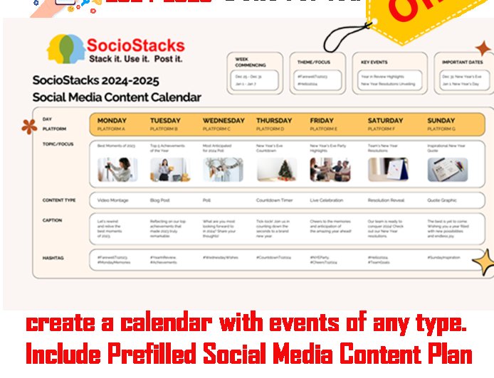 Social Media weekly-Monthly Content Calendar -Planner 2024