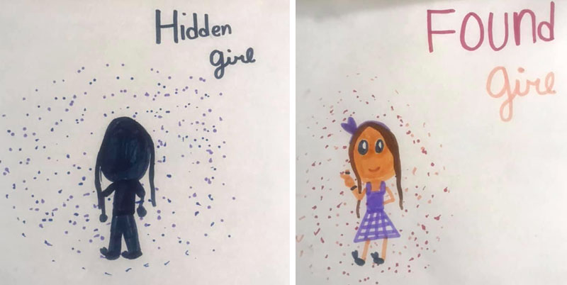 Hidden Girl and Found Girl drawings by Amiralin