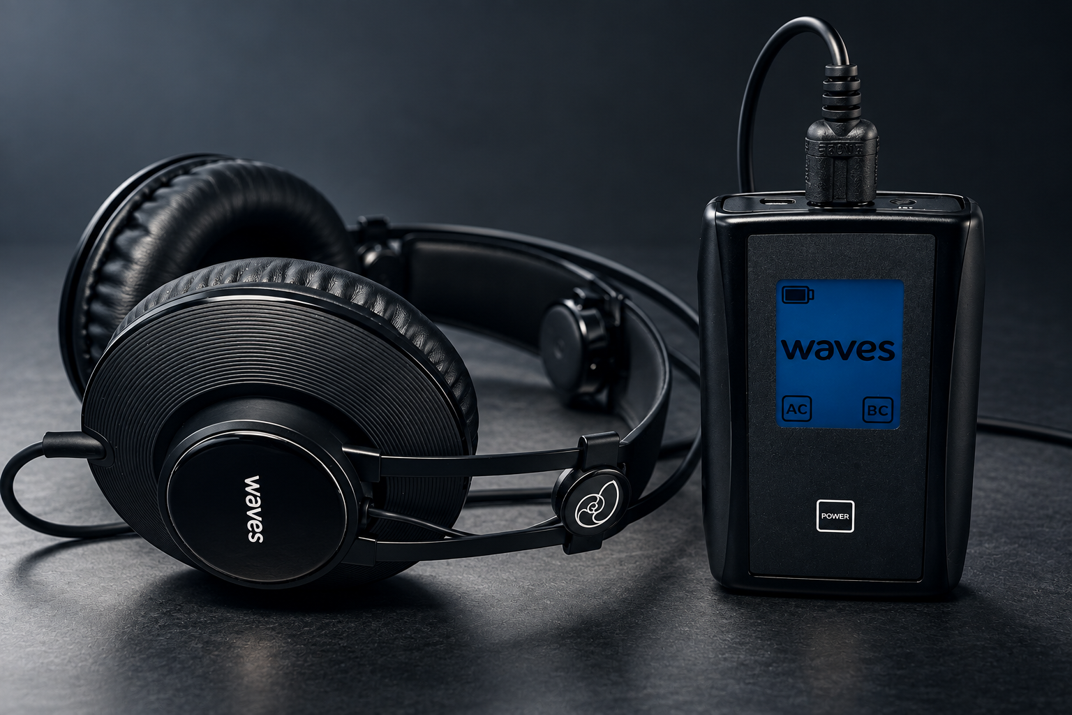 Waves air and bone conduction headphones, showing the bone conduction arm