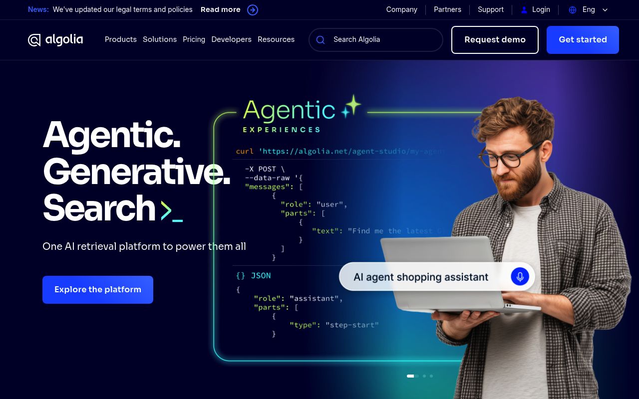 Screenshot of Algolia website