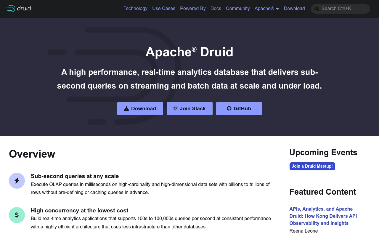 Screenshot of Apache Druid website
