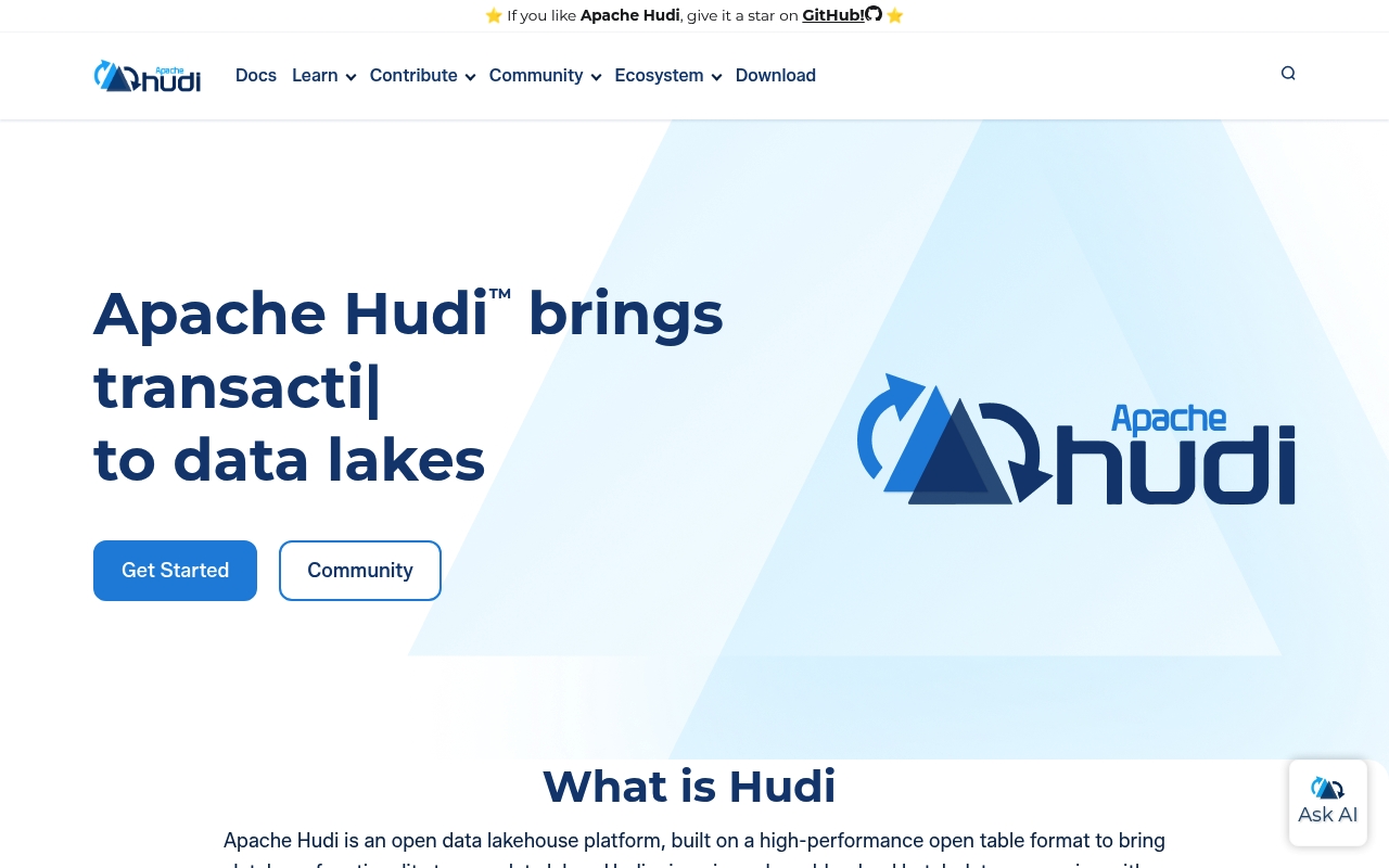 Screenshot of Apache Hudi website