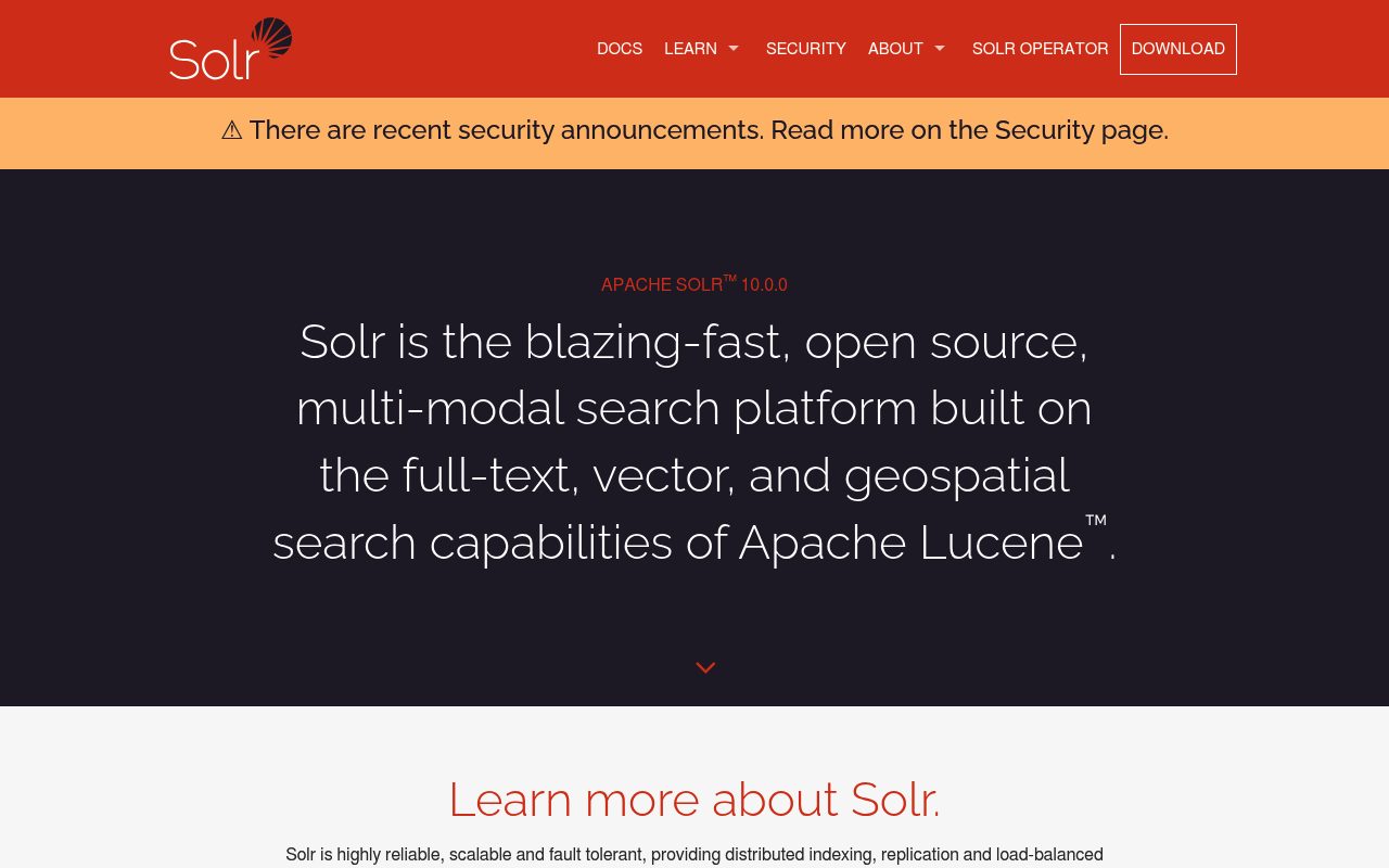 Screenshot of Apache Solr website