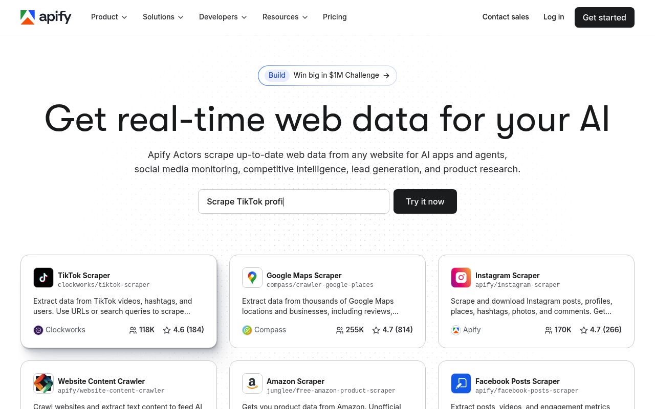 Screenshot of Apify website