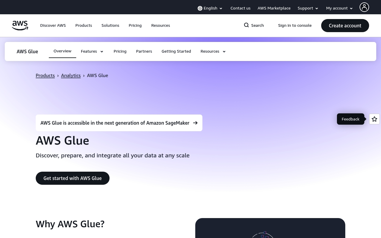 Screenshot of AWS Glue website