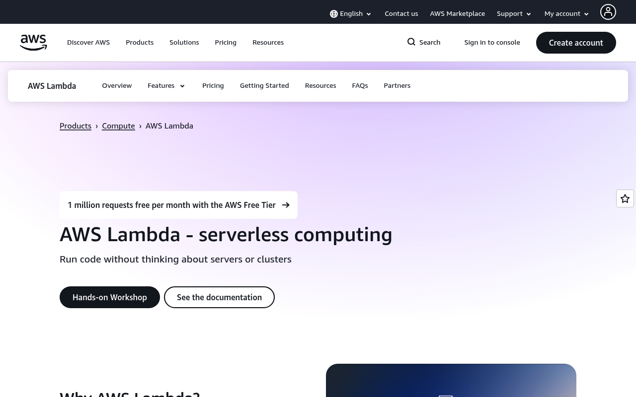 Screenshot of AWS Lambda website