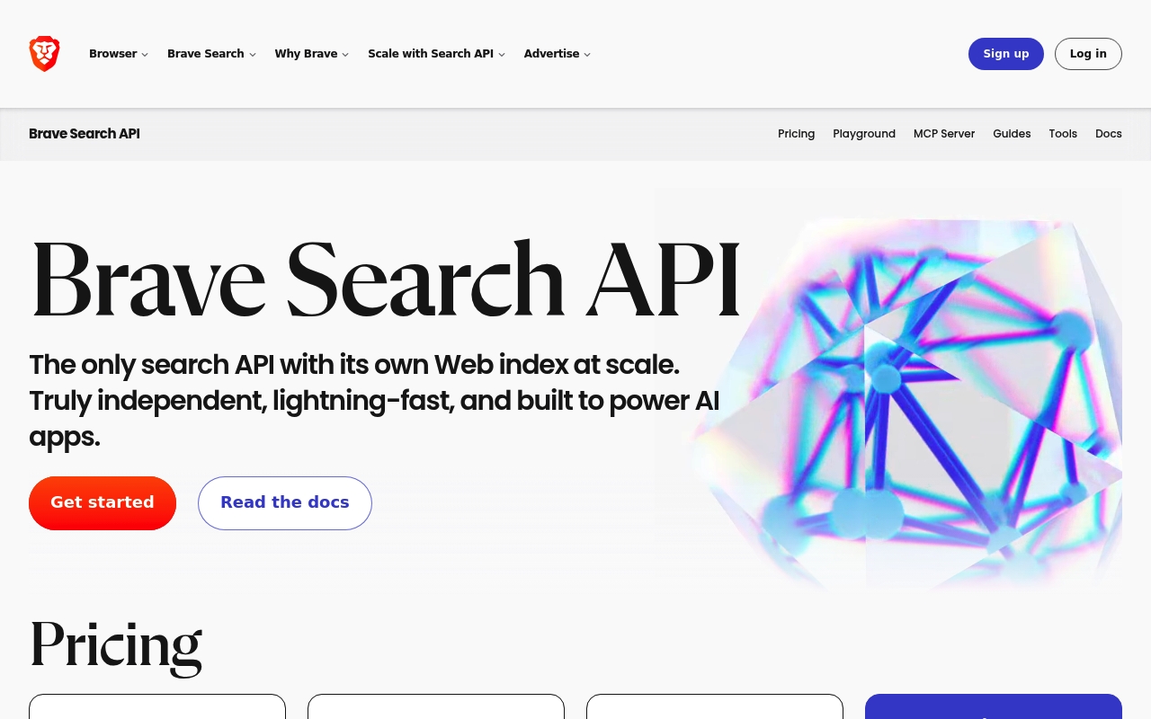 Screenshot of Brave Search API website