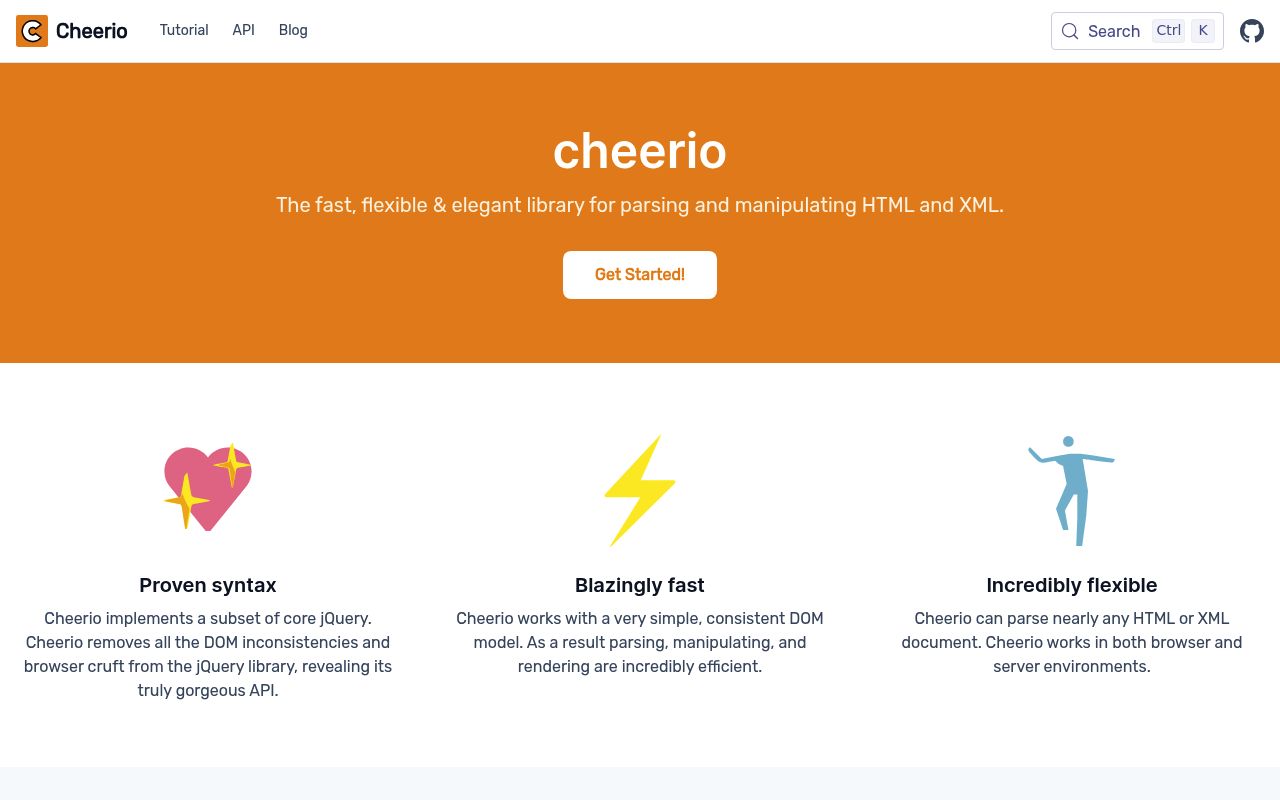 Screenshot of Cheerio website