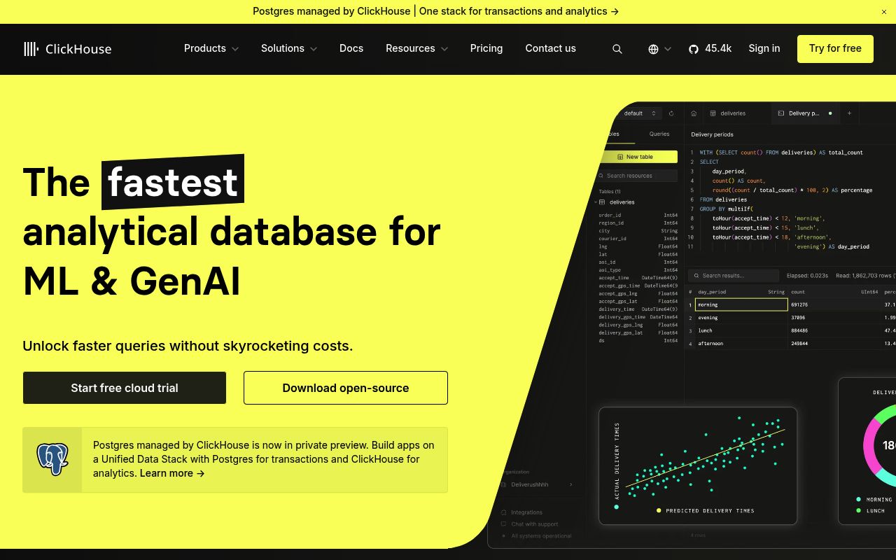 Screenshot of ClickHouse website
