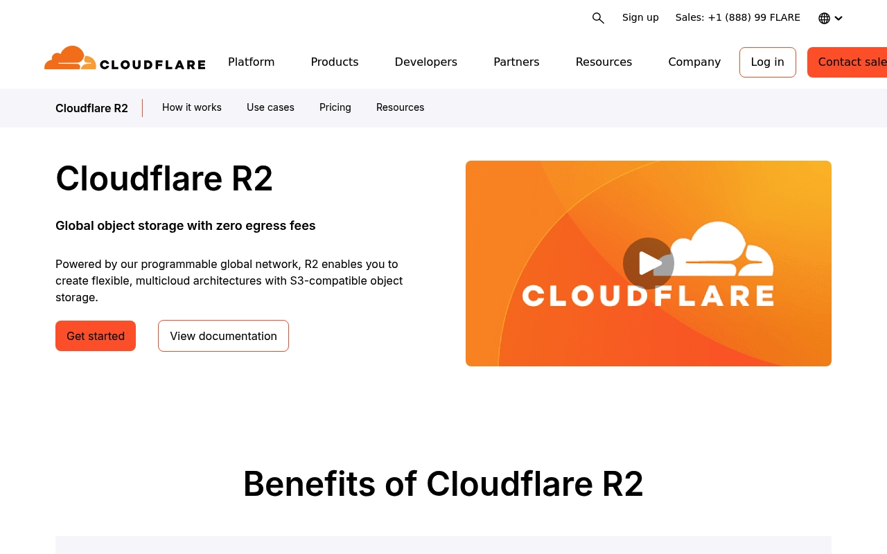 Screenshot of Cloudflare R2 website