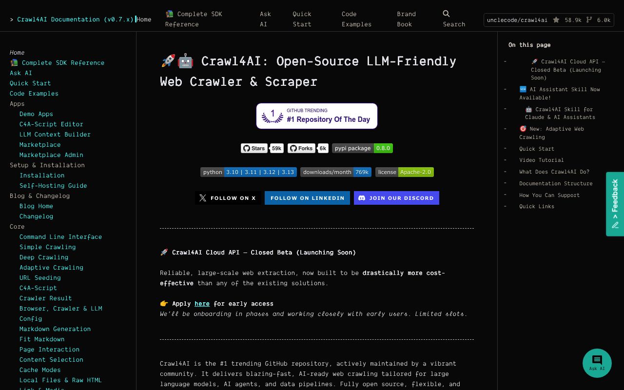 Screenshot of Crawl4AI website