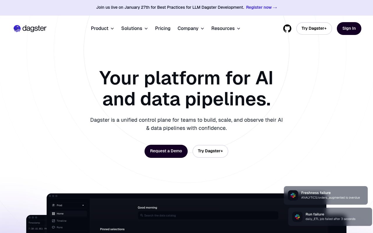 Screenshot of Dagster website