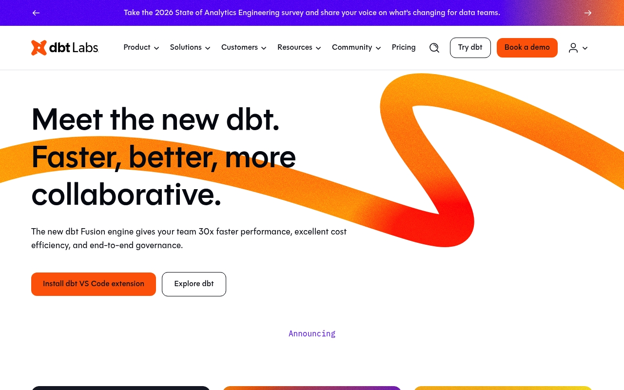 Screenshot of dbt website