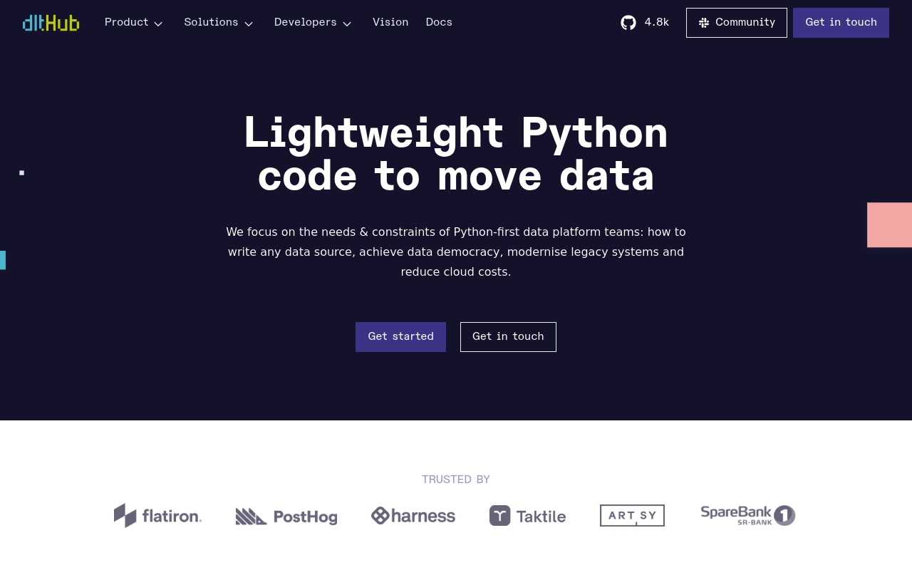Screenshot of dlt (data load tool) website