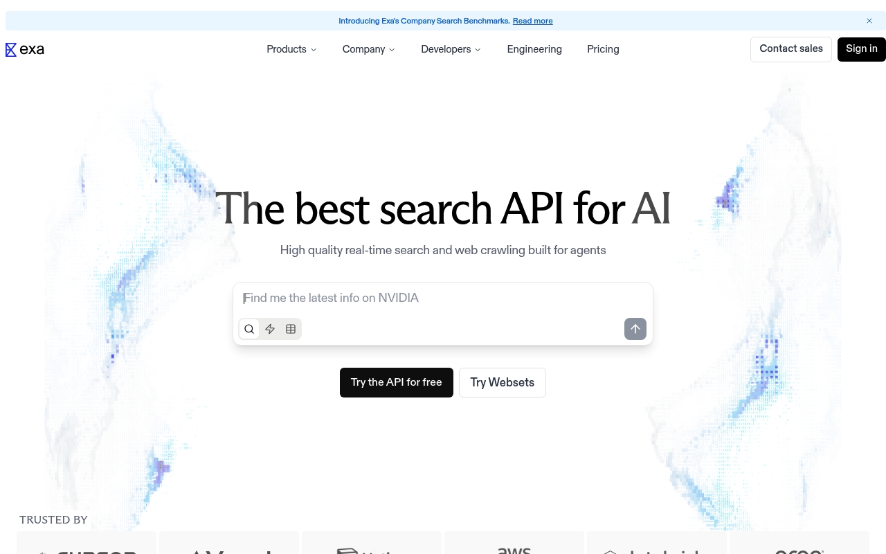 Screenshot of Exa AI website