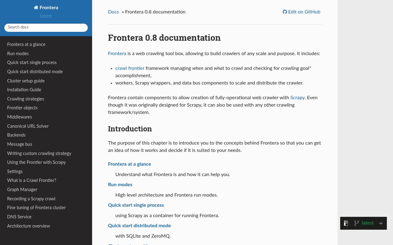Screenshot of Frontera website